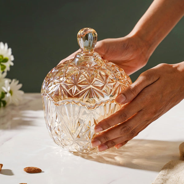 Vintage Round Crystal Glass Amber Jar Large 500 ml - Jar