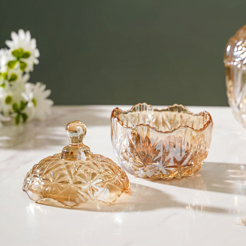 Vintage Round Crystal Glass Amber Jar Small 200 ml - Jar