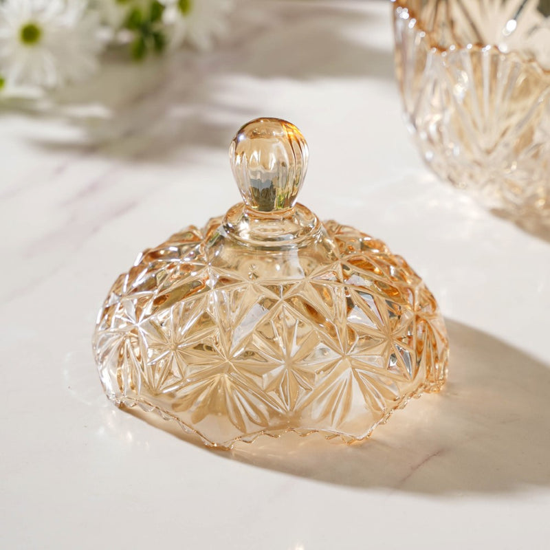 Vintage Round Crystal Glass Amber Jar Large 500 ml - Jar