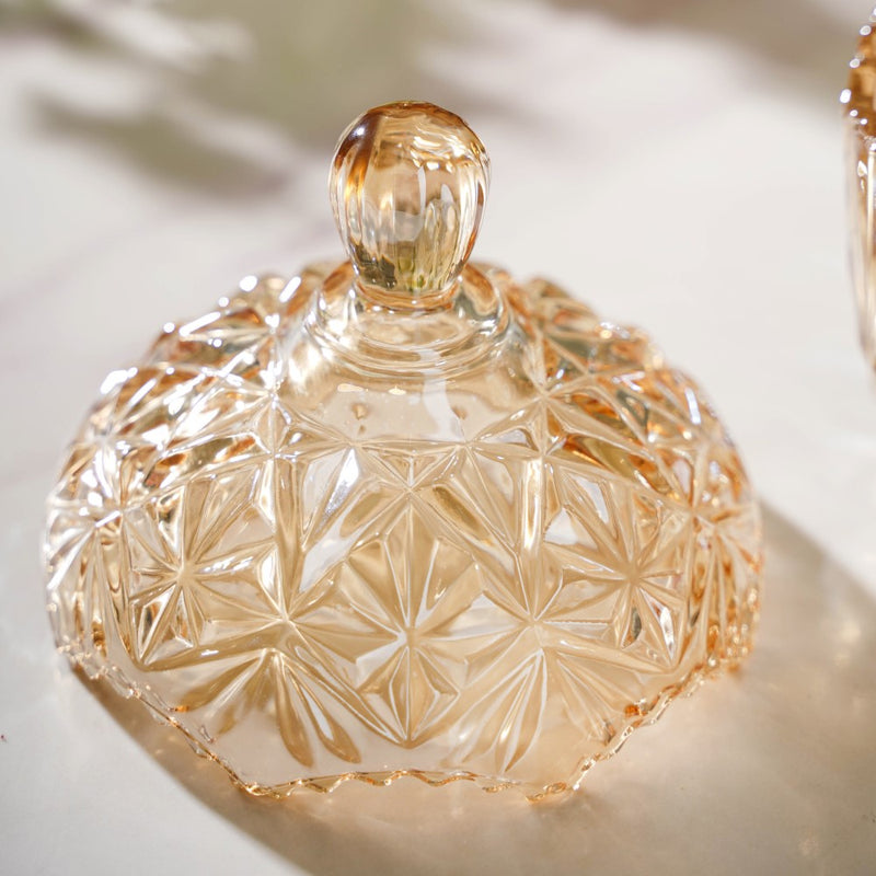 Vintage Round Crystal Glass Amber Jar Large 500 ml - Jar