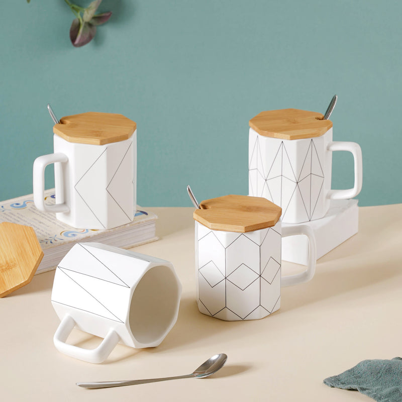 Textured Mug With Wooden Lid- Mug for coffee, tea mug, cappuccino mug | Cups and Mugs for Coffee Table & Home Decor