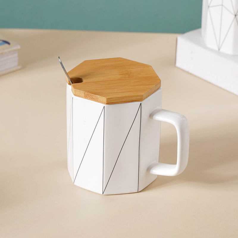 Textured Mug With Wooden Lid- Mug for coffee, tea mug, cappuccino mug | Cups and Mugs for Coffee Table & Home Decor