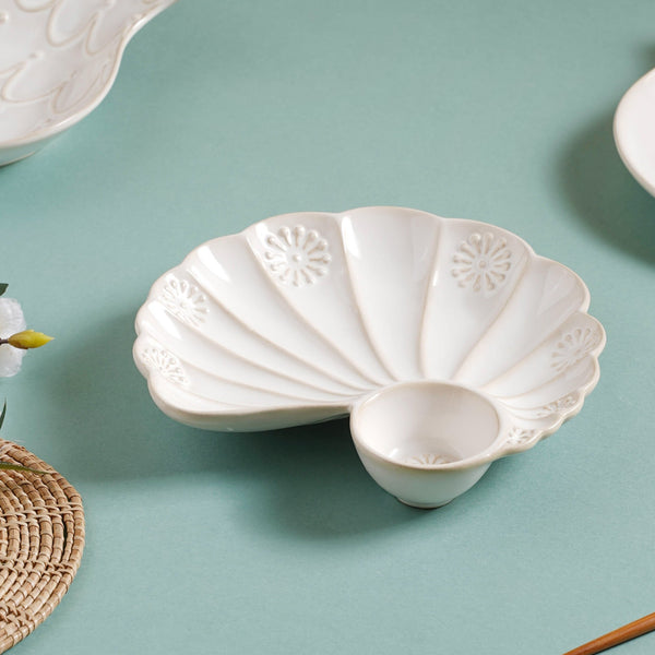 White Shell Ceramic Snack Plate 8 Inch -  Bowls, serving bowls, snack serving bowls, section bowls, fancy serving bowls, small serving bowls, Plate with compartment | Bowls for dining table & home decor
