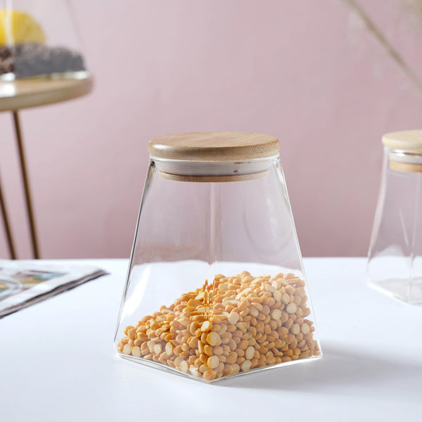 Glass Jar With Wooden Lid - Medium