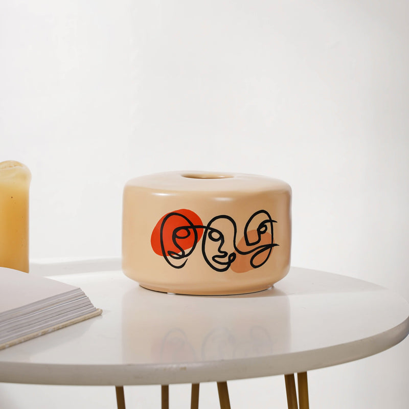 Cylindrical Ceramic Pot - Flower vase for home decor, office and gifting | Room decoration items