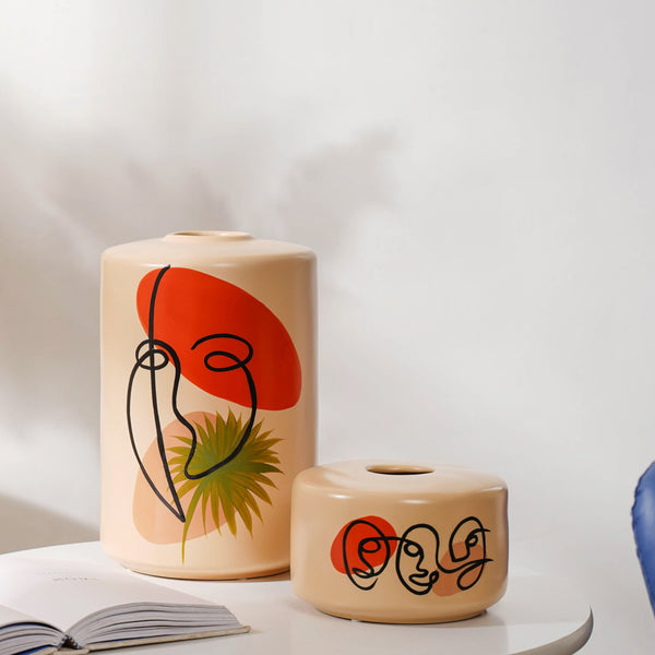 Cylindrical Ceramic Pot - Flower vase for home decor, office and gifting | Room decoration items
