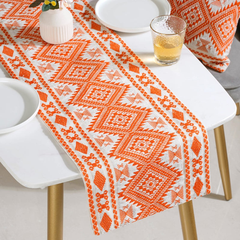 Embroidered Cushion Cover And Runner Orange Set Of 3