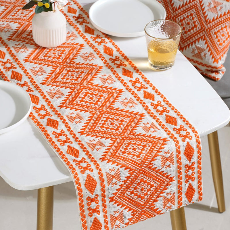 Festive Jacquard Cushion Cover And Runner Orange Set Of 3