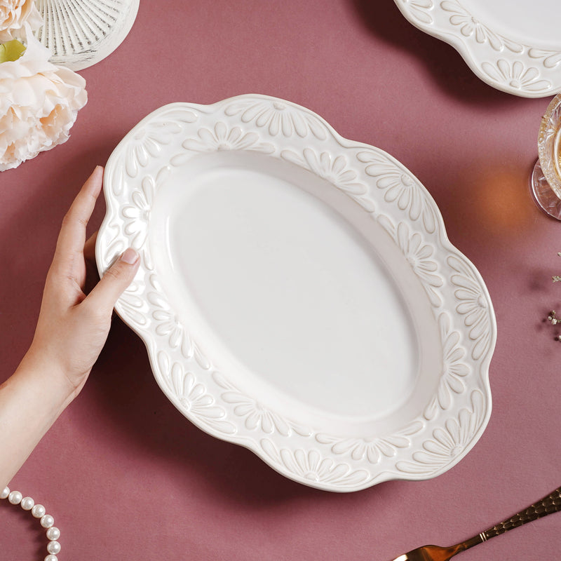 Faye Oval Ceramic Platter 13 Inch - Ceramic platter, serving platter, fruit platter | Plates for dining table & home decor