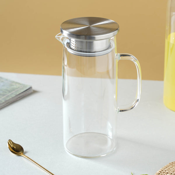 Glass Flask With Metal Lid - Water jug, glass jug, juice jug | Jug for Dining table & Home decor