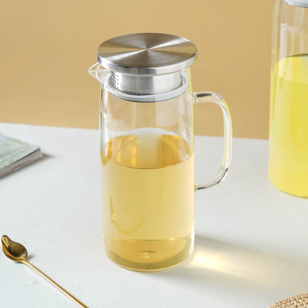 Glass Flask With Metal Lid - Water jug, glass jug, juice jug | Jug for Dining table & Home decor