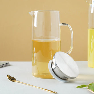 Glass Flask With Metal Lid - Water jug, glass jug, juice jug | Jug for Dining table & Home decor