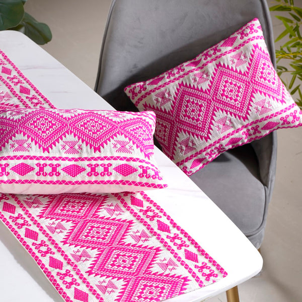 Decorative Cushion Cover And Runner Pink Set Of 3
