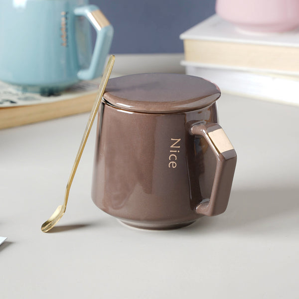 Milk Mug With Lid And Spoon- Mug for coffee, tea mug, cappuccino mug | Cups and Mugs for Coffee Table & Home Decor
