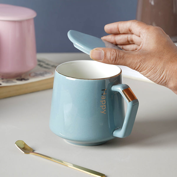 Milk Mug With Lid And Spoon- Mug for coffee, tea mug, cappuccino mug | Cups and Mugs for Coffee Table & Home Decor