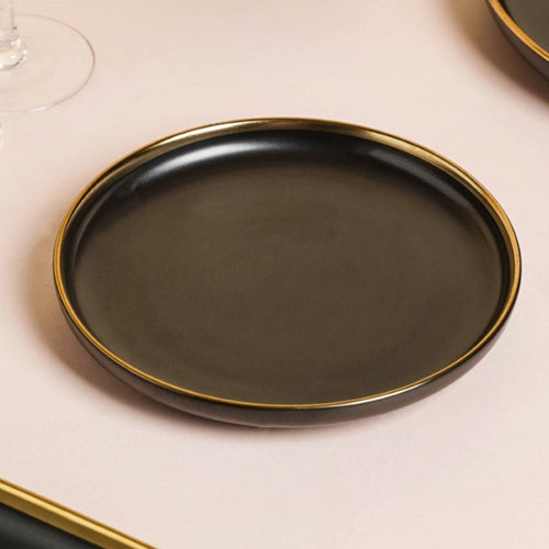 VERA Ceramic Dinner Plate Black 10 Inch - Serving plate, snack plate, ceramic dinner plates| Plates for dining table & home decor