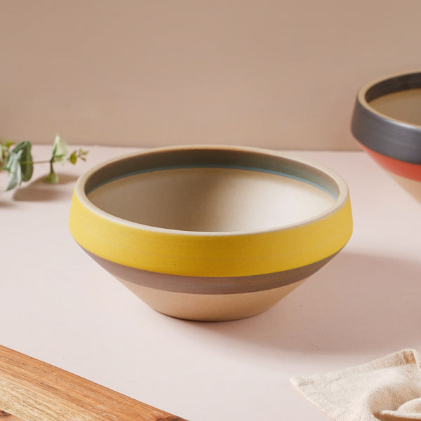 Soboku Grey And Yellow Large Serving Bowl 7.5 Inch 1.3 L - Bowl, ceramic bowl, serving bowls, noodle bowl, salad bowls, bowl for snacks, large serving bowl | Bowls for dining table & home decor