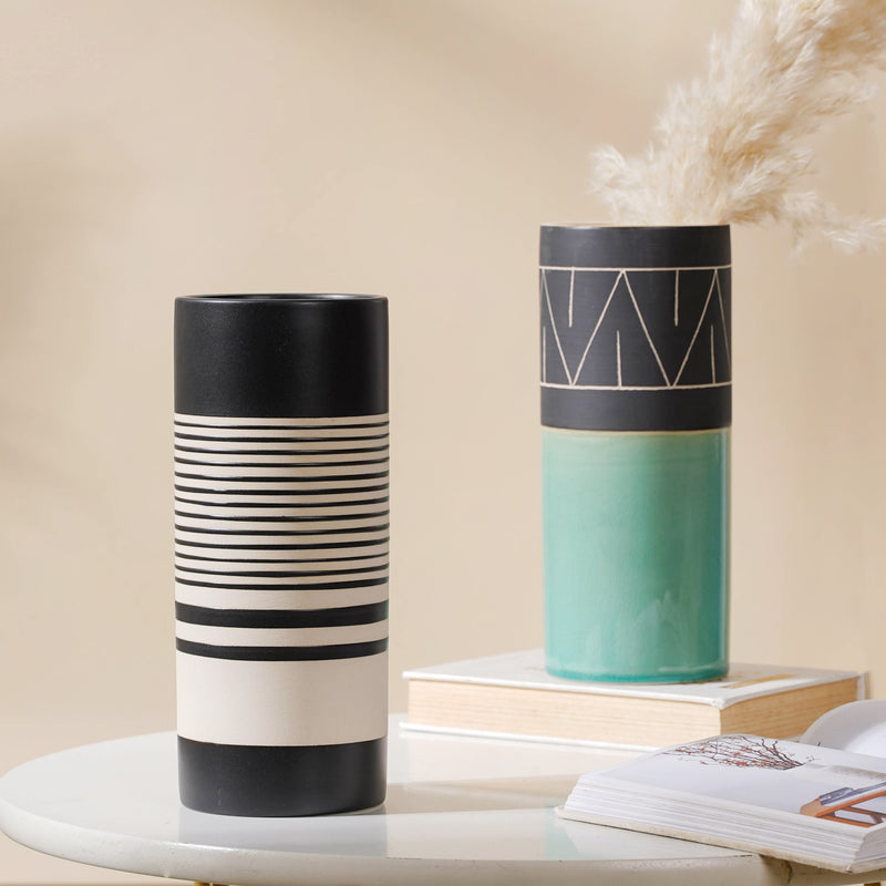 Dual Toned Taper Flower Vase - Ceramic flower vase for home decor, office and gifting | Room decoration items