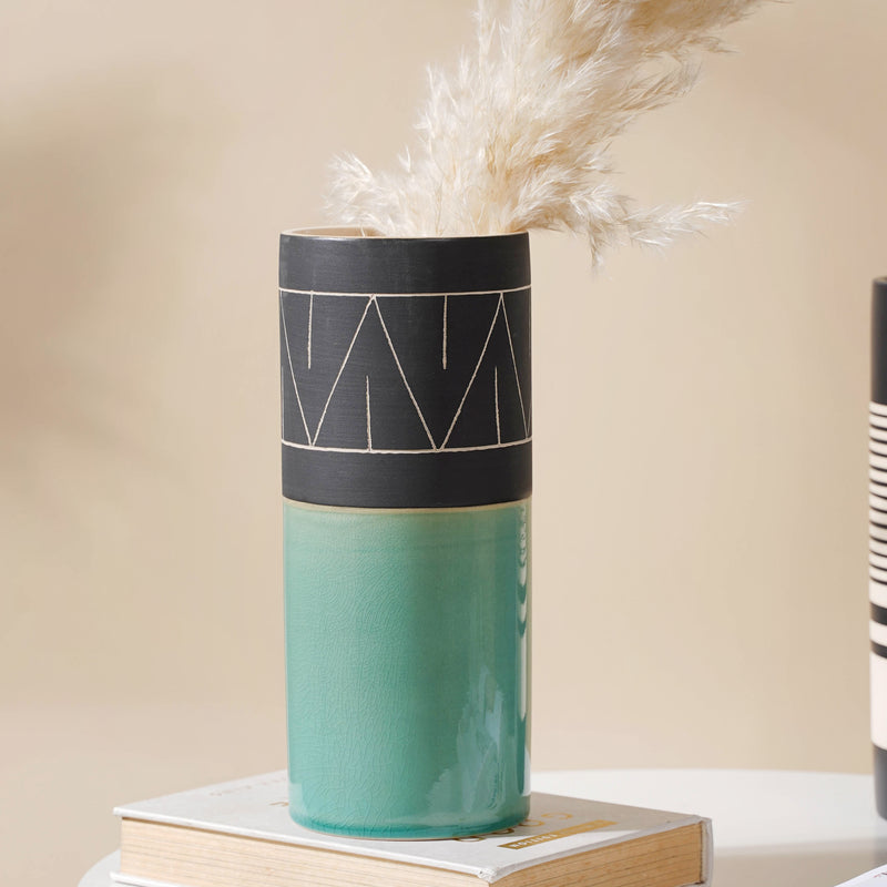 Dual Toned Taper Flower Vase - Ceramic flower vase for home decor, office and gifting | Room decoration items