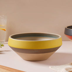 Soboku Grey And Yellow Large Serving Bowl 7.5 Inch 1.3 L - Bowl, ceramic bowl, serving bowls, noodle bowl, salad bowls, bowl for snacks, large serving bowl | Bowls for dining table & home decor