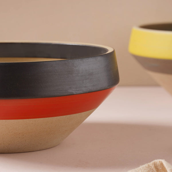 Soboku Red And Black Large Serving Bowl 7.5 Inch 1.3 L - Bowl, ceramic bowl, serving bowls, noodle bowl, salad bowls, bowl for snacks, large serving bowl | Bowls for dining table & home decor