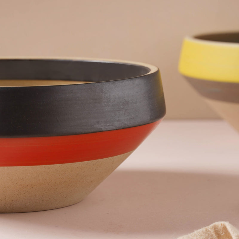 Soboku Red And Black Large Serving Bowl 7.5 Inch 1.3 L - Bowl, ceramic bowl, serving bowls, noodle bowl, salad bowls, bowl for snacks, large serving bowl | Bowls for dining table & home decor