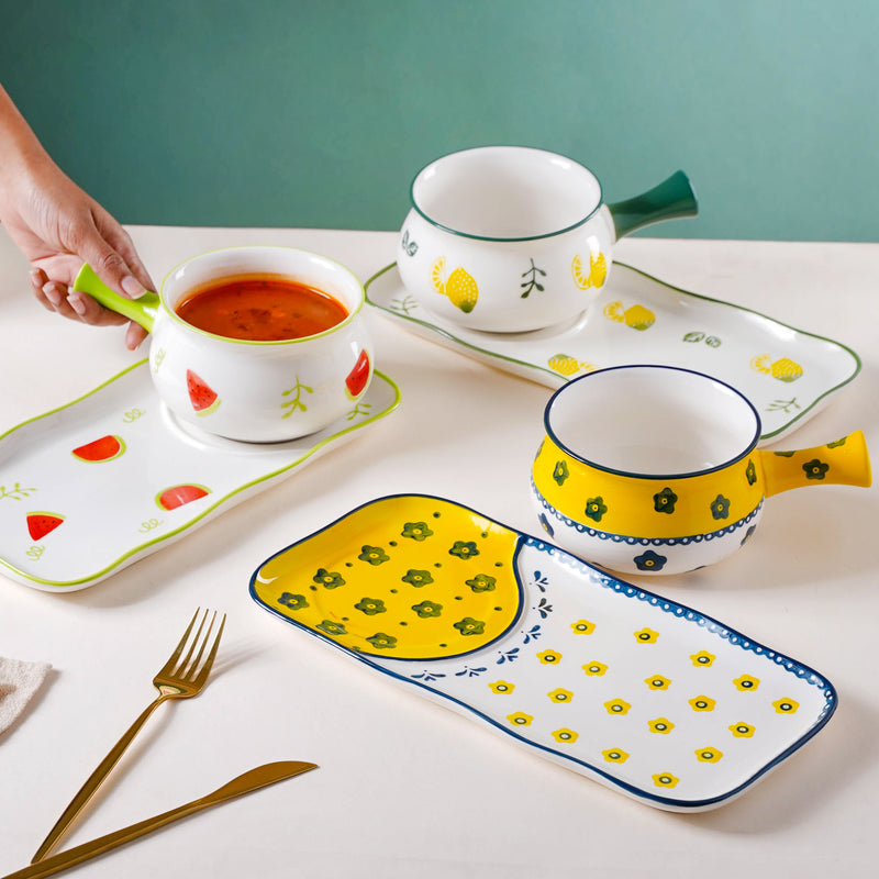 Printed Pot and Plate Set - Soup bowl, serving bowl set, noodle bowl, plates and bowls | Bowls for dining table & home decor