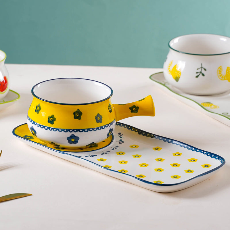 Printed Pot and Plate Set - Soup bowl, serving bowl set, noodle bowl, plates and bowls | Bowls for dining table & home decor