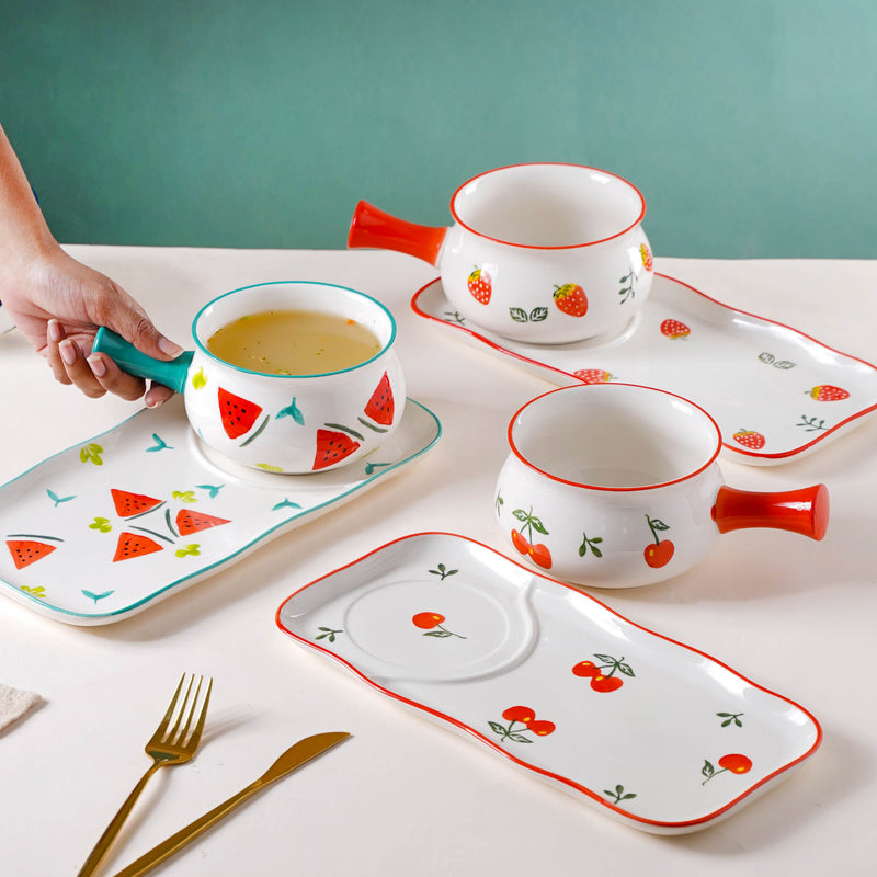 Fruit Print Pot and Plate Set - Soup bowl, serving bowl set, noodle bowl, plates and bowls | Bowls for dining table & home decor