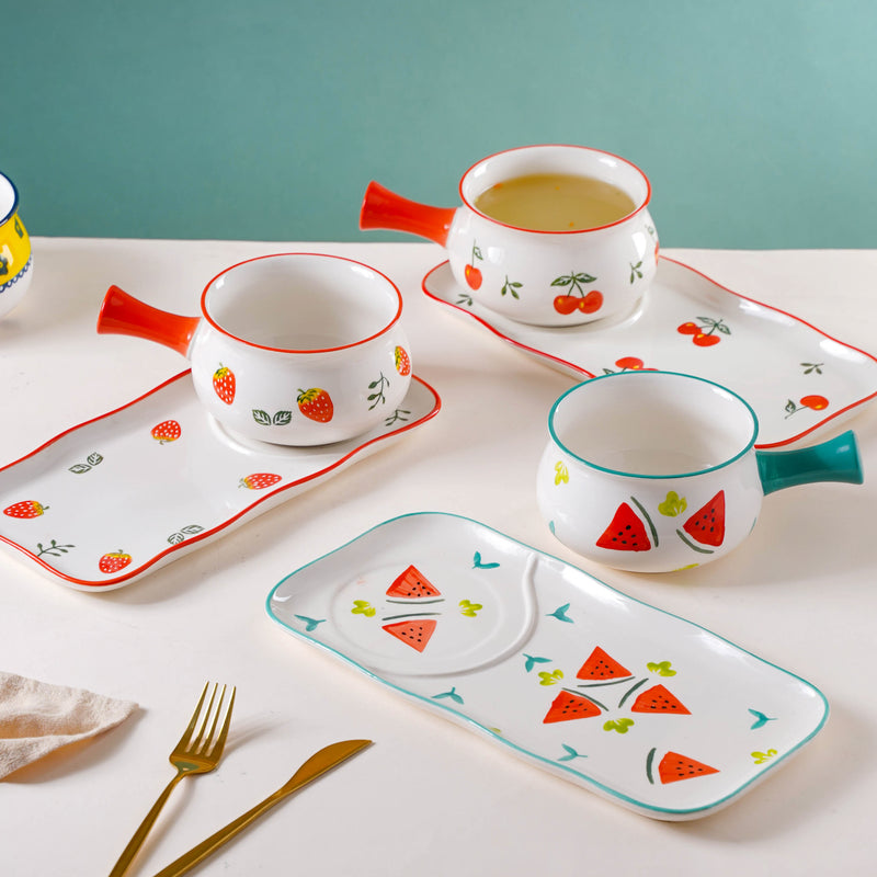 Fruit Print Pot and Plate Set - Soup bowl, serving bowl set, noodle bowl, plates and bowls | Bowls for dining table & home decor