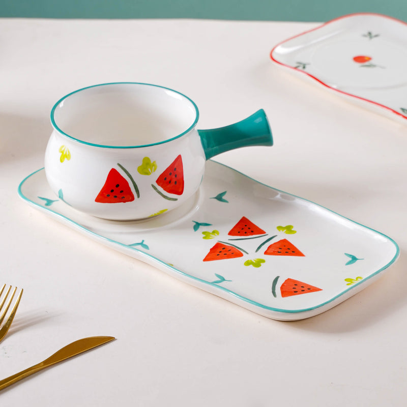 Fruit Print Pot and Plate Set - Soup bowl, serving bowl set, noodle bowl, plates and bowls | Bowls for dining table & home decor