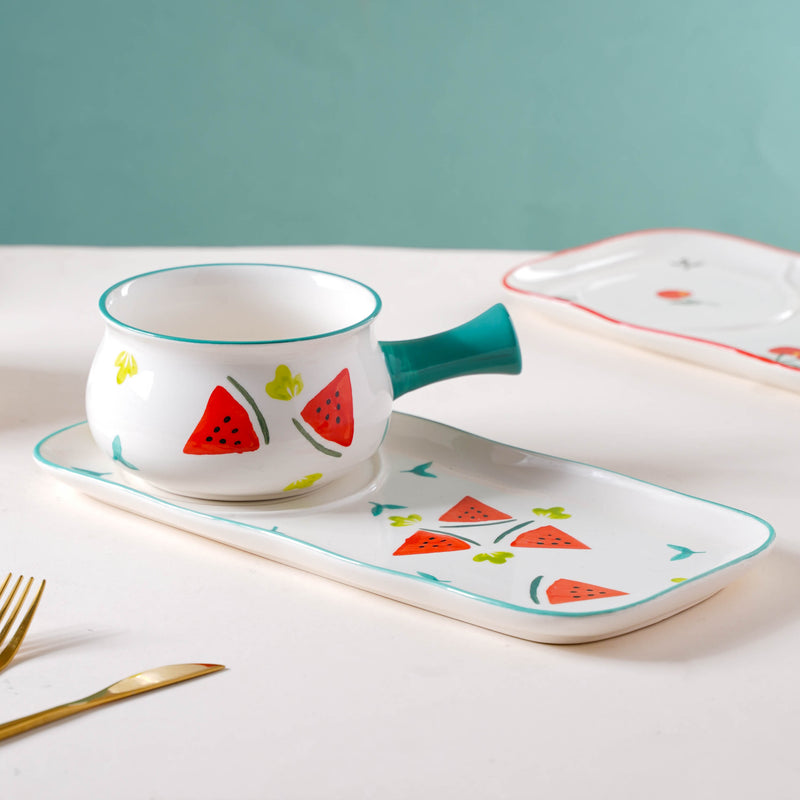 Fruit Print Pot and Plate Set - Soup bowl, serving bowl set, noodle bowl, plates and bowls | Bowls for dining table & home decor