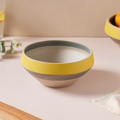 Soboku Grey And Yellow Small Serving Bowl 6.5 Inch 1 L - Bowl, ceramic bowl, serving bowls, noodle bowl, salad bowls, bowl for snacks, large serving bowl | Bowls for dining table & home decor