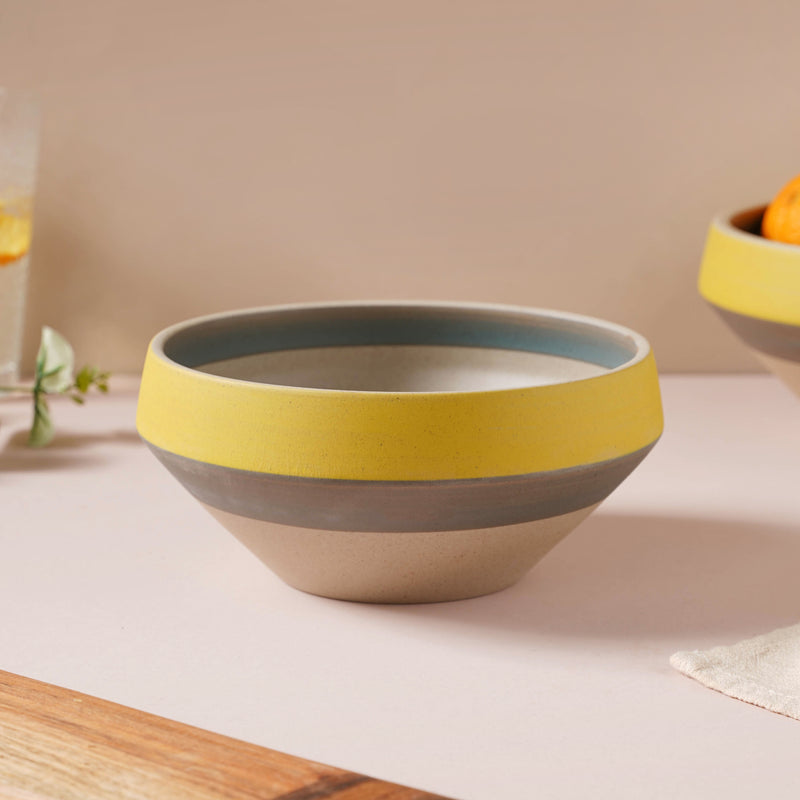Soboku Grey And Yellow Small Serving Bowl 6.5 Inch 1 L - Bowl, ceramic bowl, serving bowls, noodle bowl, salad bowls, bowl for snacks, large serving bowl | Bowls for dining table & home decor