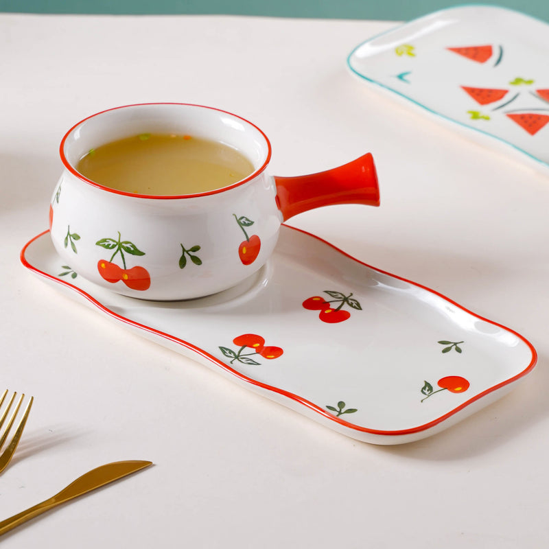 Fruit Print Pot and Plate Set - Soup bowl, serving bowl set, noodle bowl, plates and bowls | Bowls for dining table & home decor