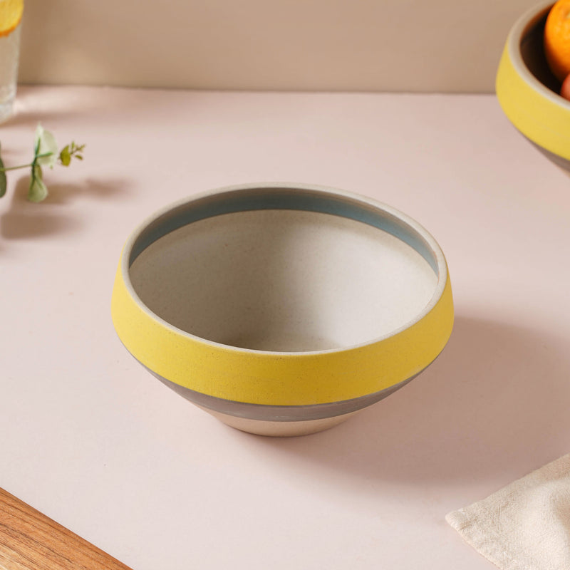 Soboku Grey And Yellow Small Serving Bowl 6.5 Inch 1 L - Bowl, ceramic bowl, serving bowls, noodle bowl, salad bowls, bowl for snacks, large serving bowl | Bowls for dining table & home decor