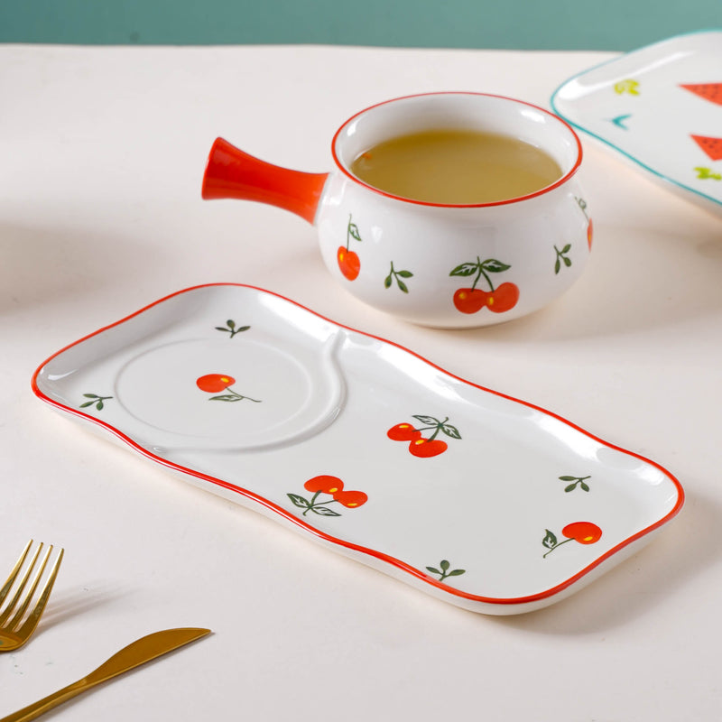 Fruit Print Pot and Plate Set - Soup bowl, serving bowl set, noodle bowl, plates and bowls | Bowls for dining table & home decor