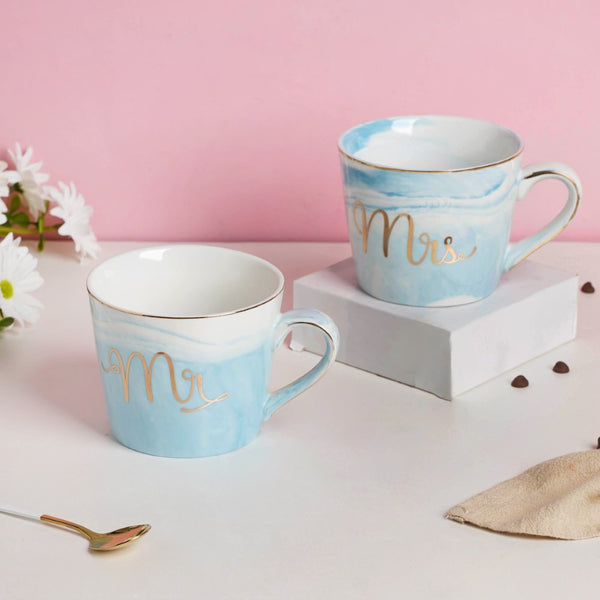 Mr. And Mrs. Cup Set Of 2 Blue- Mug for coffee, tea mug, cappuccino mug | Cups and Mugs for Coffee Table & Home Decor