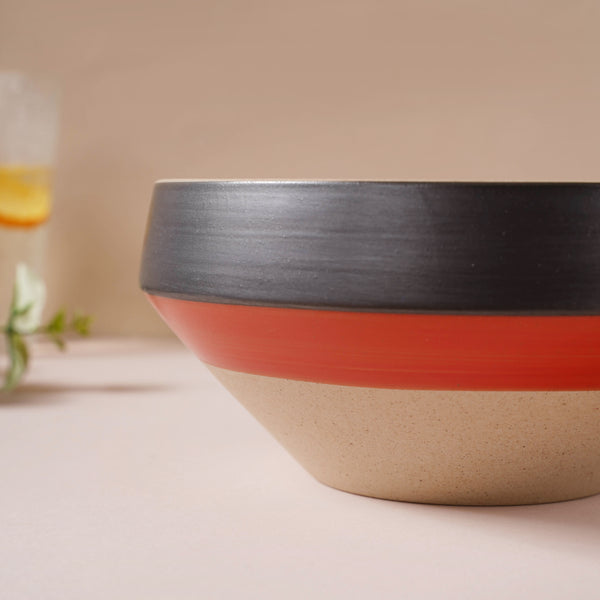 Soboku Red And Black Small Serving Bowl 6.5 Inch 1 L - Bowl, ceramic bowl, serving bowls, noodle bowl, salad bowls, bowl for snacks, large serving bowl | Bowls for dining table & home decor