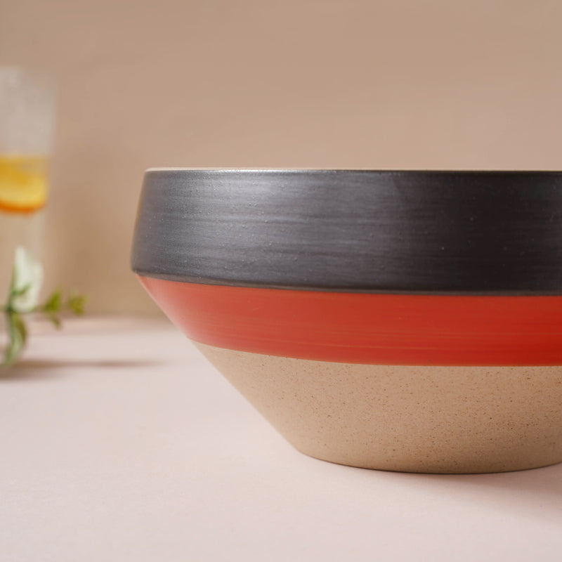 Soboku Red And Black Small Serving Bowl 6.5 Inch 1 L - Bowl, ceramic bowl, serving bowls, noodle bowl, salad bowls, bowl for snacks, large serving bowl | Bowls for dining table & home decor