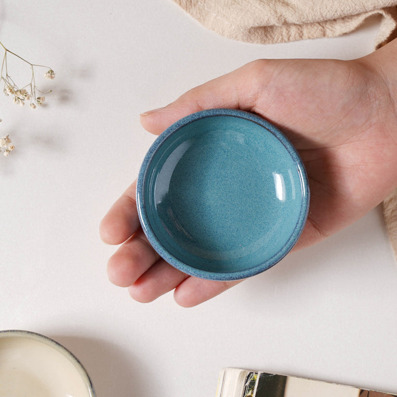 Glazed Ceramic Blue Dip Bowl 50 ml - Bowl, ceramic bowl, dip bowls, chutney bowl, dip bowls ceramic | Bowls for dining table & home decor 