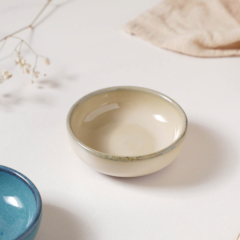 Glazed Ceramic Beige Dip Bowl 50 ml - Bowl, ceramic bowl, dip bowls, chutney bowl, dip bowls ceramic | Bowls for dining table & home decor 