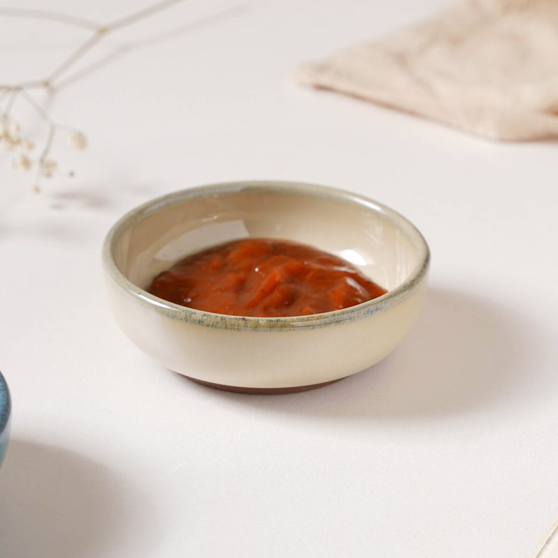Glazed Ceramic Beige Dip Bowl 50 ml - Bowl, ceramic bowl, dip bowls, chutney bowl, dip bowls ceramic | Bowls for dining table & home decor 