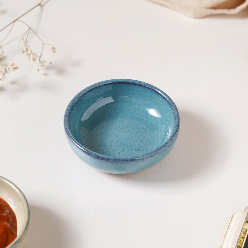 Glazed Ceramic Blue Dip Bowl 50 ml - Bowl, ceramic bowl, dip bowls, chutney bowl, dip bowls ceramic | Bowls for dining table & home decor 