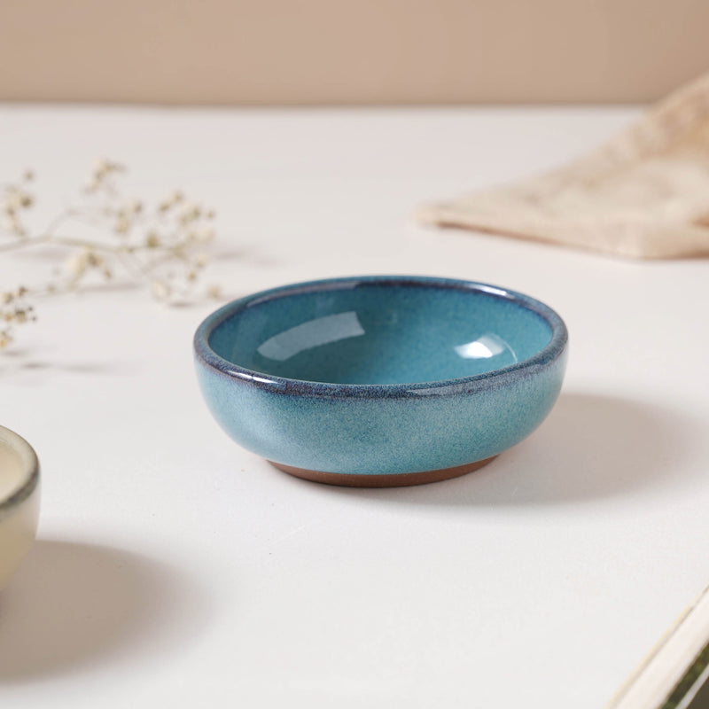 Glazed Ceramic Blue Dip Bowl 50 ml - Bowl, ceramic bowl, dip bowls, chutney bowl, dip bowls ceramic | Bowls for dining table & home decor 