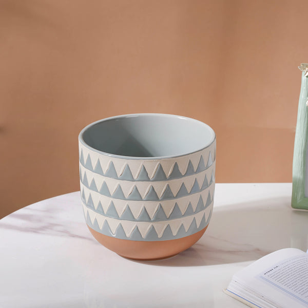 Chevron Blue Vase - Flower vase for home decor, office and gifting | Room decoration items