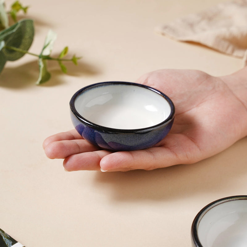 Glazed Ceramic Grey And Blue Dip Bowl 50 ml - Bowl, ceramic bowl, dip bowls, chutney bowl, dip bowls ceramic | Bowls for dining table & home decor 