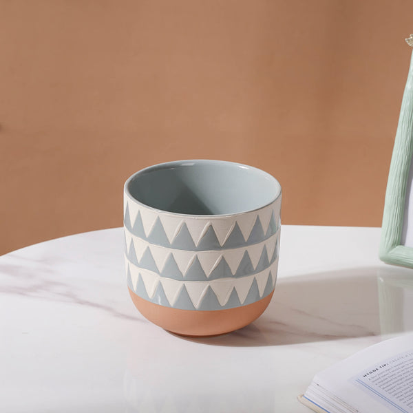 Chevron Pottery Vase - Flower vase for home decor, office and gifting | Room decoration items
