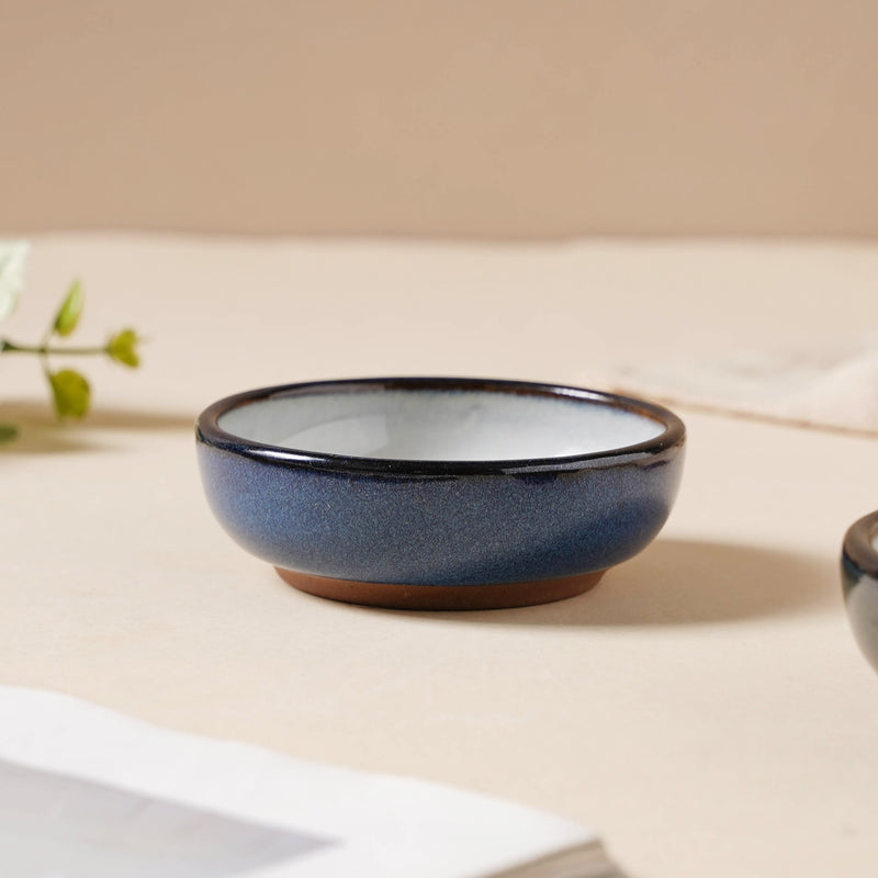Glazed Ceramic Grey And Blue Dip Bowl 50 ml - Bowl, ceramic bowl, dip bowls, chutney bowl, dip bowls ceramic | Bowls for dining table & home decor 
