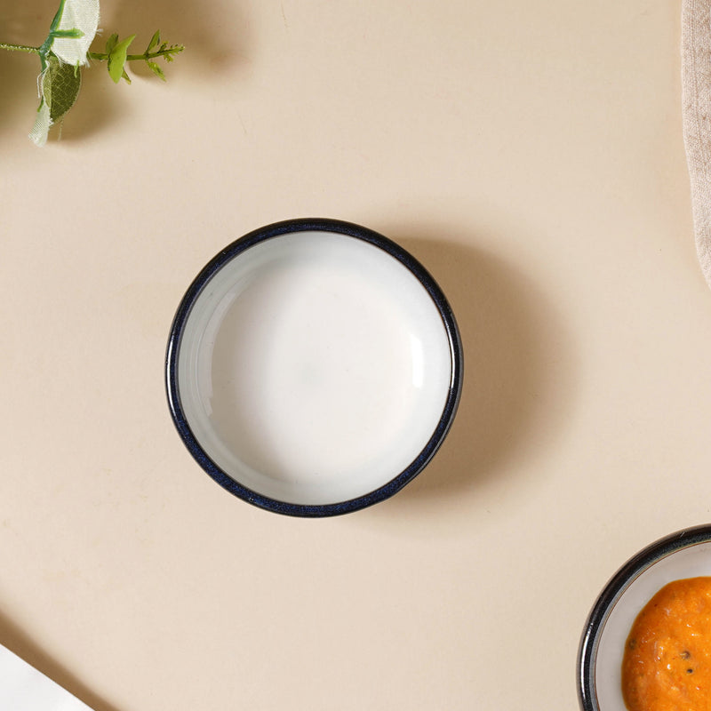 Glazed Ceramic Grey And Blue Dip Bowl 50 ml - Bowl, ceramic bowl, dip bowls, chutney bowl, dip bowls ceramic | Bowls for dining table & home decor 
